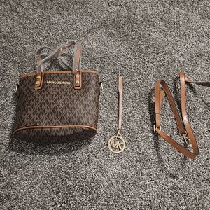 Michael Kors Brown Logo Tote with Gold Accents